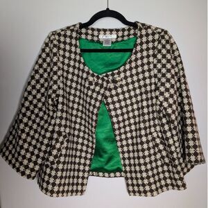 Vertigo Paris Cropped Jacket Brown Cream Geometric Wool Blend Women’s Small